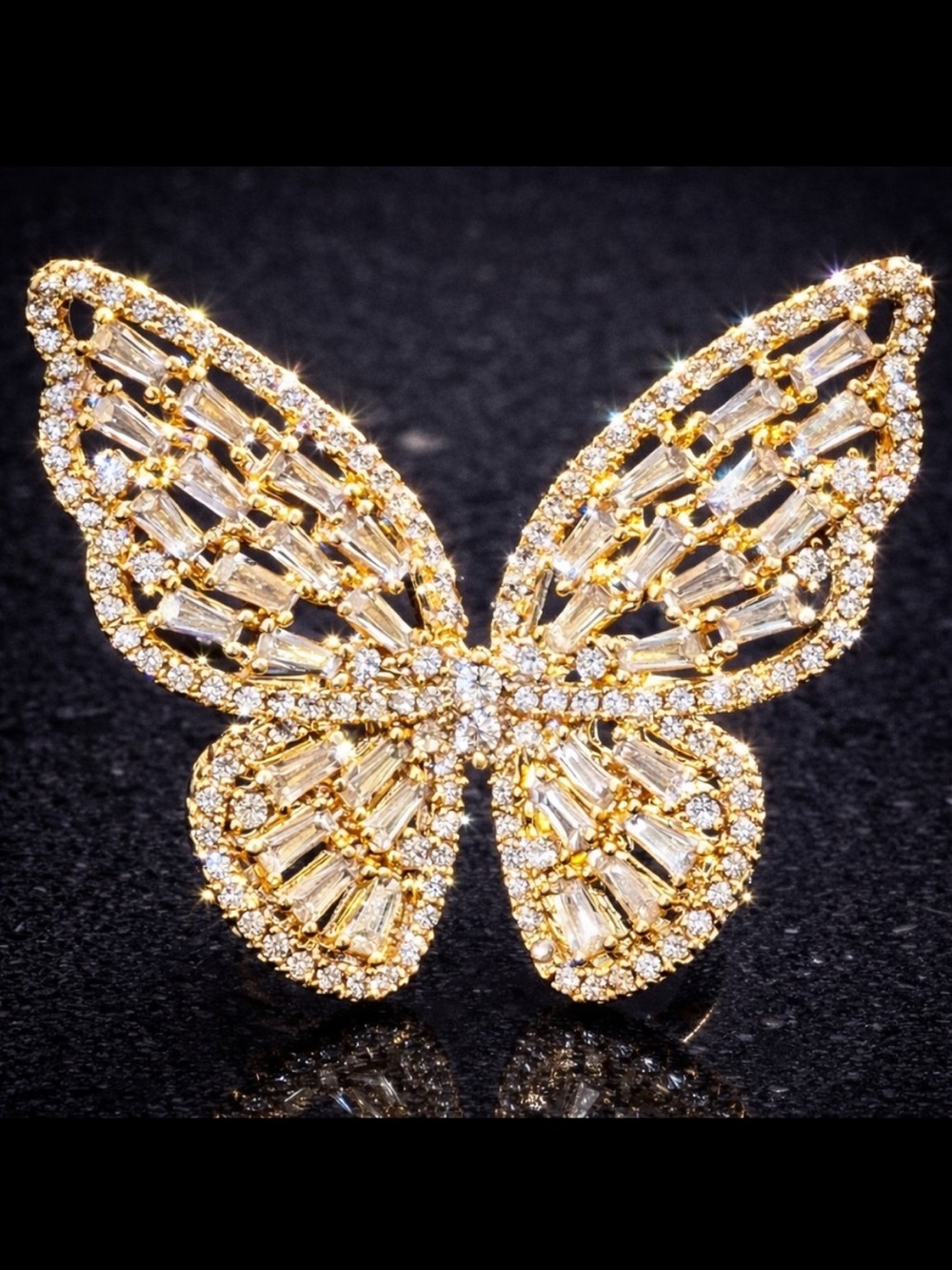 Micro Pave Set Cz Diamond BUTTERFLY Cocktail statement ladies jewelry Ring gold